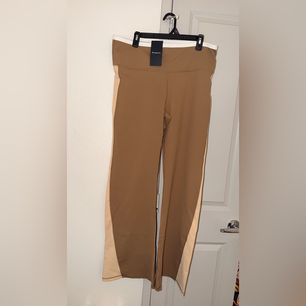 Fabletics Brown Leggings with Beige Side Stripes